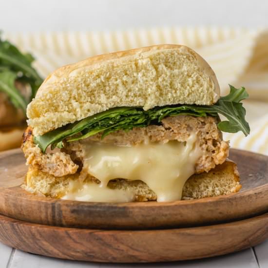 Brie Stuffed Chicken Burgers - Recipe photo by Entirely Elizabeth