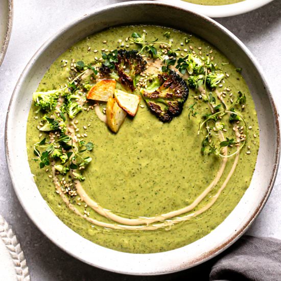 Roasted Broccoli Tahini Soup - Recipe photo by Healthy Little Vittles