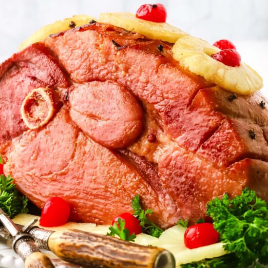 Baked Ham w/ Pineapple and Cherries - Recipe photo by Grits and Pinecones