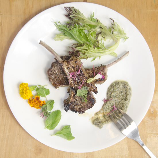 Lamb Chop with Mint Walnut Pesto - Recipe photo by Hungry PeePor