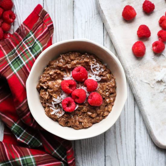 Chocolate Coconut Raspberry Oatmeal - Recipe photo by blessthismeal