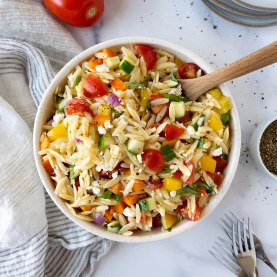 Rainbow Orzo Salad - Recipe photo by freshapron