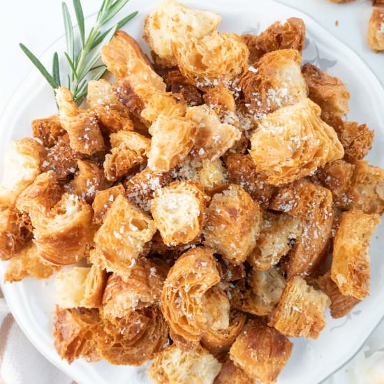 Rosemary Croissant Croutons - Recipe photo by beyondthenoms