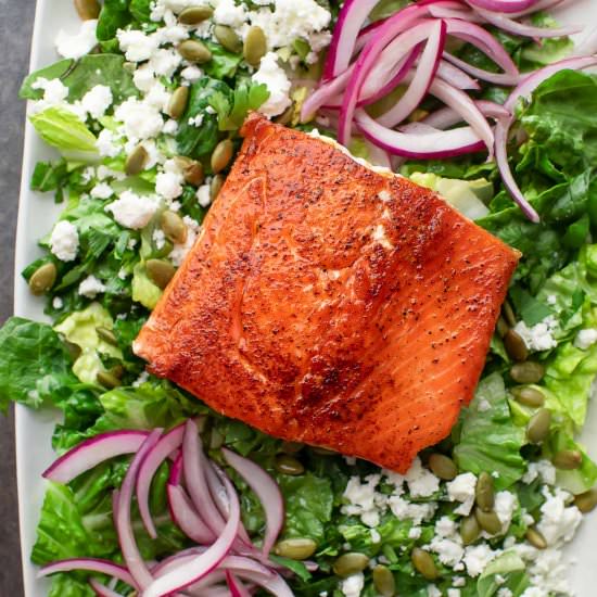 Salmon Chimichurri Salad - Recipe photo by peasandcrayons