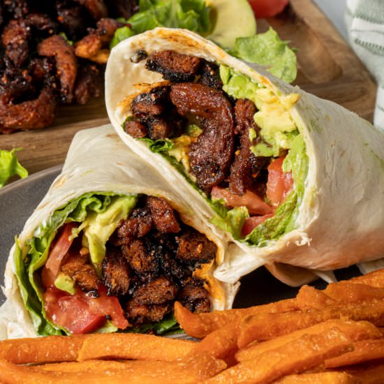 Soy Curl Bacon and Vegan BLT Wraps - Recipe photo by Zardyplants