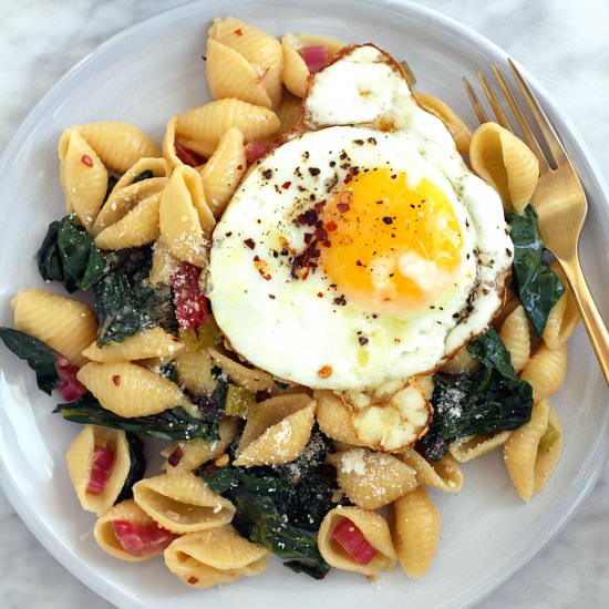Lemony Pasta with Rainbow Chard - Recipe photo by twoofakindcooks