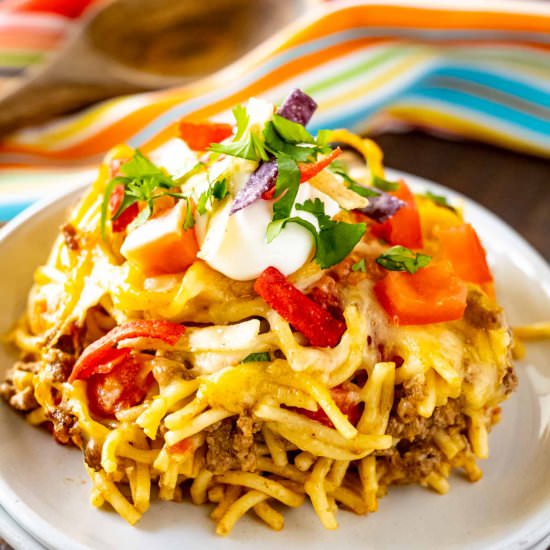 Taco Spaghetti Bake - Recipe photo by Soulfully Made
