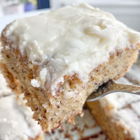 The Best Frosted Banana Bread Bars - Recipe photo by simplytaralynn