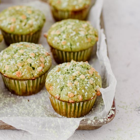 Matcha White Chocolate Muffins - Recipe photo by Butternut Lane