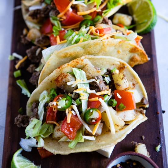 Ground Beef & Potato Tacos - Recipe photo by Howe We Live