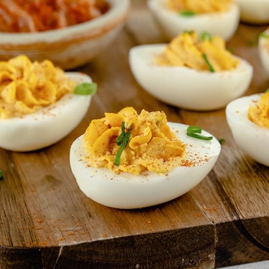 Kimchi Deviled Eggs - Recipe photo by balancewithjess
