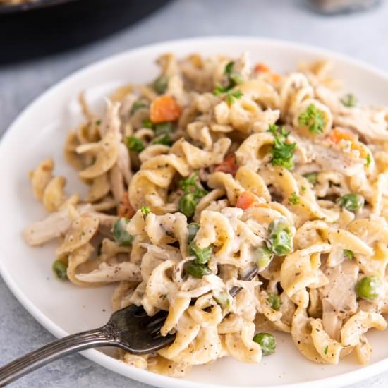 Chicken Pot Pie Noodles - Recipe photo by pumpkinnspice