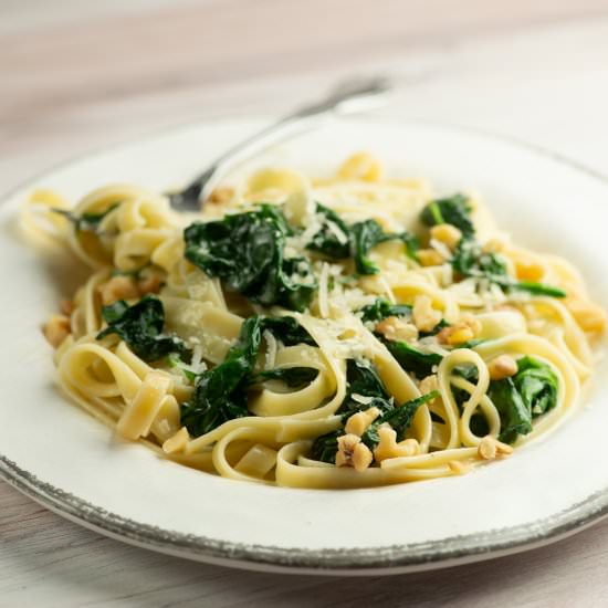 Pasta with Creamed Spinach Sauce! - Recipe photo by Framed Cooks