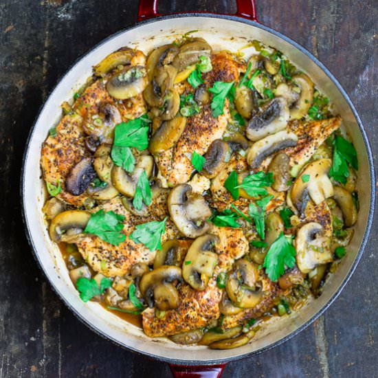 20-Minute Skillet Mushroom Chicken! - Recipe photo by The Mediterranean Dish