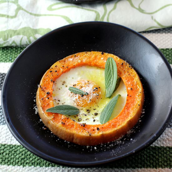 Baked eggs in butternut squash - Recipe photo by Food Gal