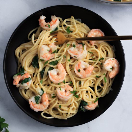 Creamy Garlic Pasta with Shrimp - Recipe photo by My Life After Dairy
