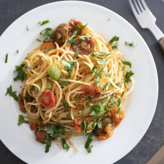 Spaghettini con la bottarga - Recipe photo by foodmakesmehappy