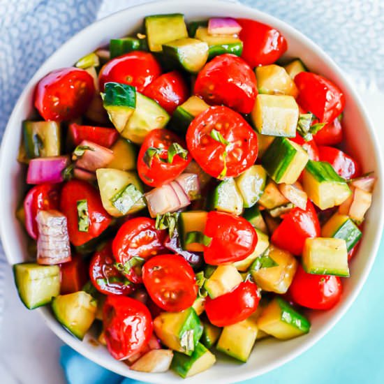 Cucumber tomato red onion salad - Recipe photo by Family Food on the Table