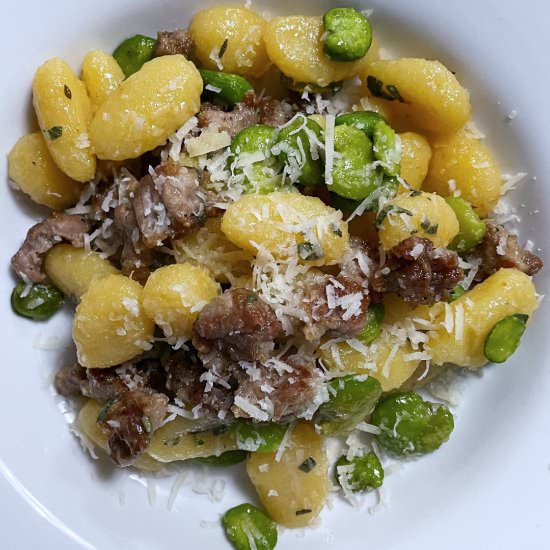 Fava Bean & Sausage Gnocchi - Recipe photo by Abigail