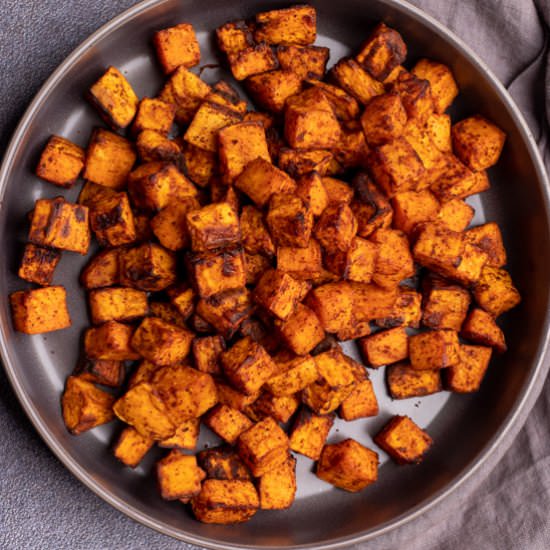 Crispy Sweet Potato Cubes - Recipe photo by The Frizzled Leek