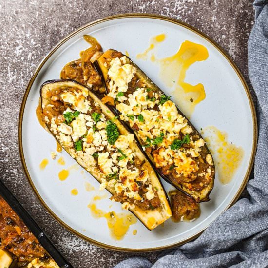 Greek Stuffed Eggplants With Onions - Recipe photo by mamazilla