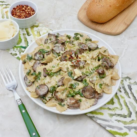 Creamy Mushroom Spinach Bowties - Recipe photo by anothertablespoon