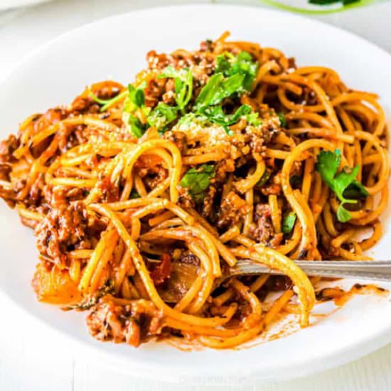 One Pot Ground Turkey Spaghetti - Recipe photo by OnMyKidsPlate