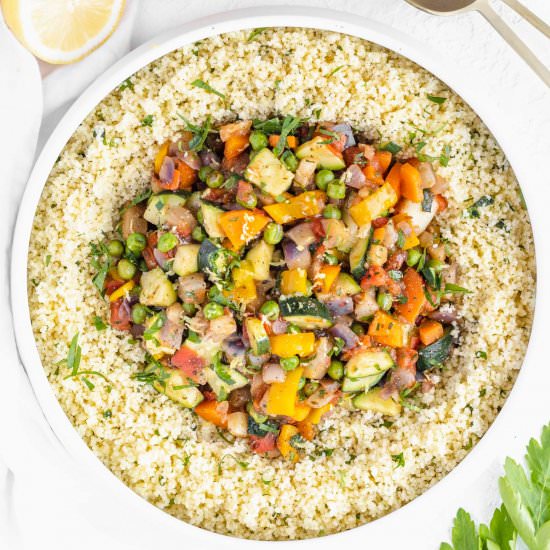 Cous cous with vegetables - Recipe photo by theplantbasedschool