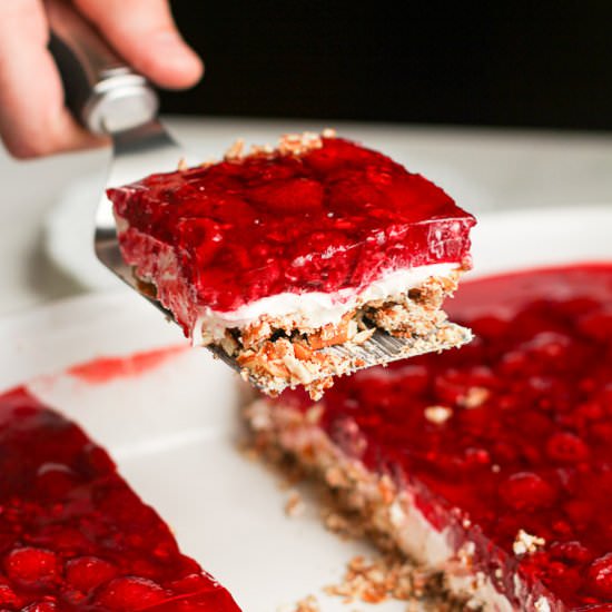 Raspberry Pretzel Salad - Recipe photo by suebeehomemaker