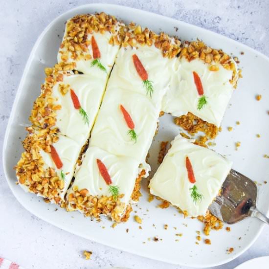 Carrot Sheet Pan Cake - Recipe photo by Annikaeats