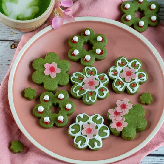 Sakura Shortbread Matcha Cookies - Recipe photo by Healthy World Cuisine