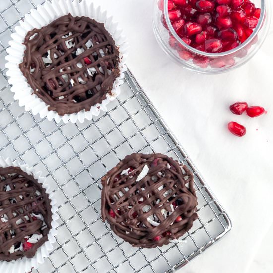 Dark Chocolate Pomegranate Bites - Recipe photo by semisweetbites