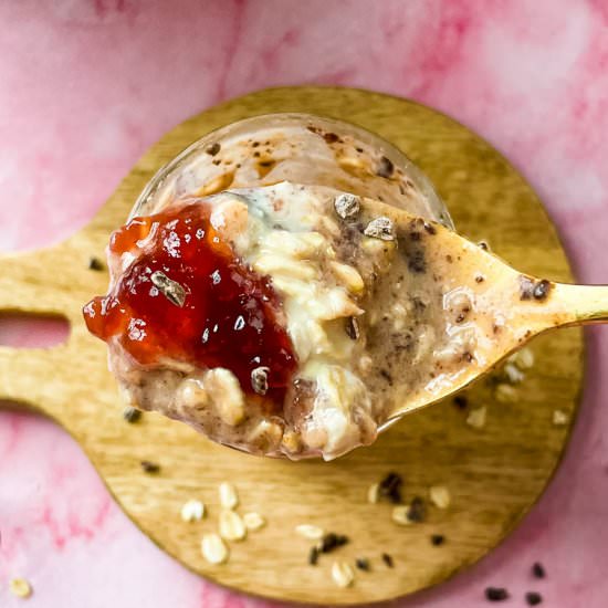 Chocolate Raspberry Overnight Oats - Recipe photo by Sweet Simple Masala