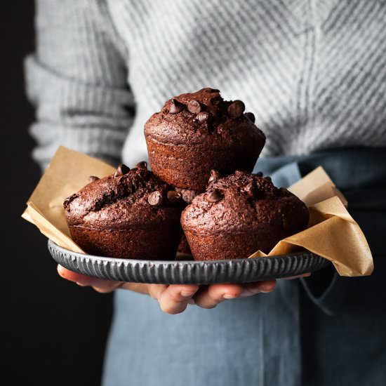 Jumbo Vegan Chocolate Beet Muffins - Recipe photo by The Simple Green