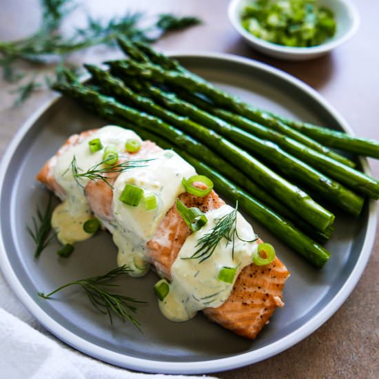 Baked Salmon w/ Mustard Dill Sauce - Recipe photo by gastronotherapy