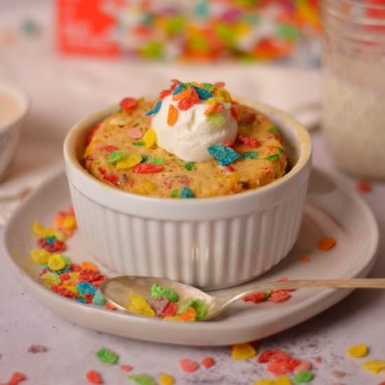 Fruity Pebbles Protein Mug Cake - Recipe photo by joytothefood