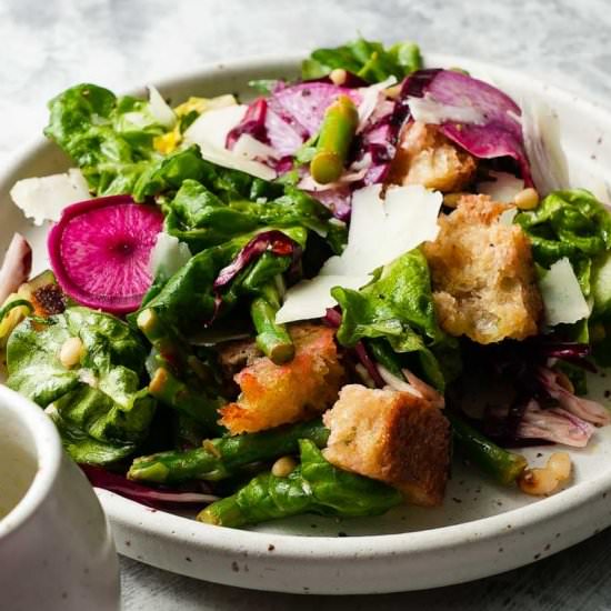 Spring Panzanella with Croutons - Recipe photo by lindseyeatsla