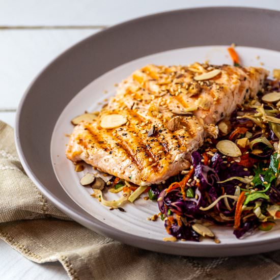 Salmon with Sesame Cabbage Salad - Recipe photo by sidewalkshoes