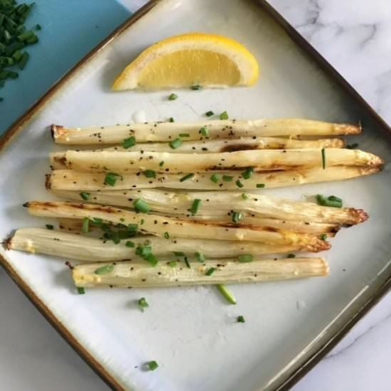 Roasted White Asparagus with Chives - Recipe photo by Nosh Nourish Wander