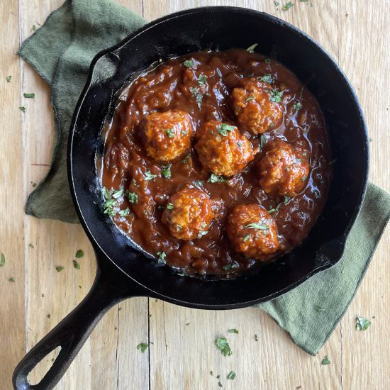 Braised BBQ Chicken Meatballs - Recipe photo by uglyducklingbakery