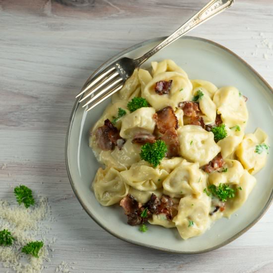 Bacon Tortellini Alfredo - Recipe photo by Framed Cooks