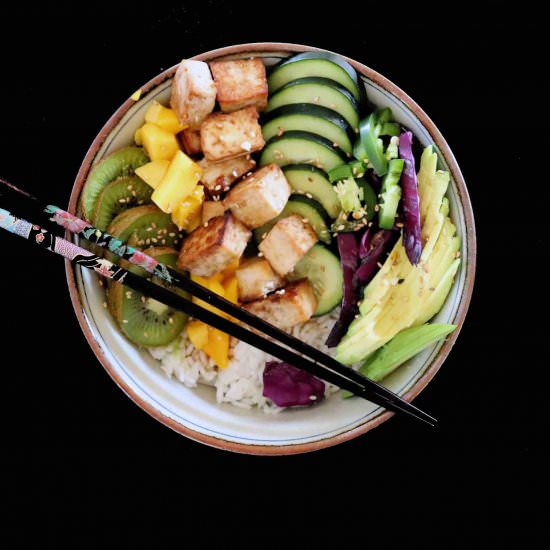 Vegan Poke Bowl + Crispy Tofu - Recipe photo by Sinful Kitchen