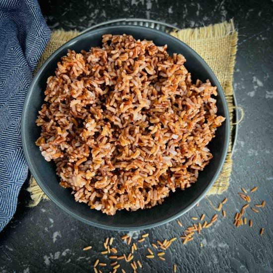 red rice in instant pot - Recipe photo by easyindiancookbook