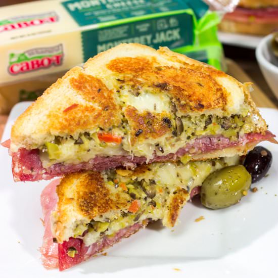 Muffaletta Grilled Cheese - Recipe photo by spicedblog