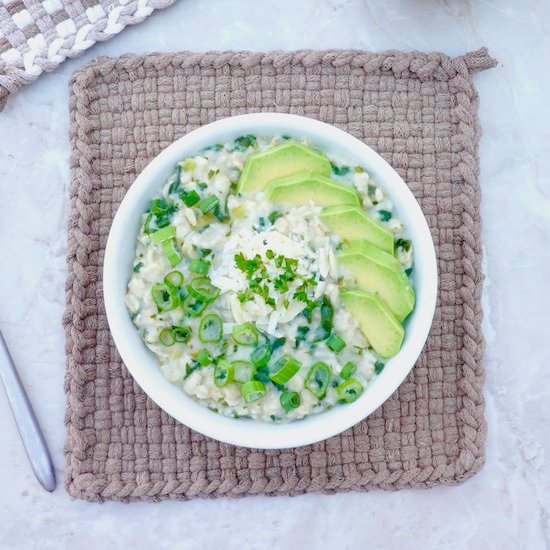Savory Spinach Avocado Oatmeal - Recipe photo by anothertablespoon