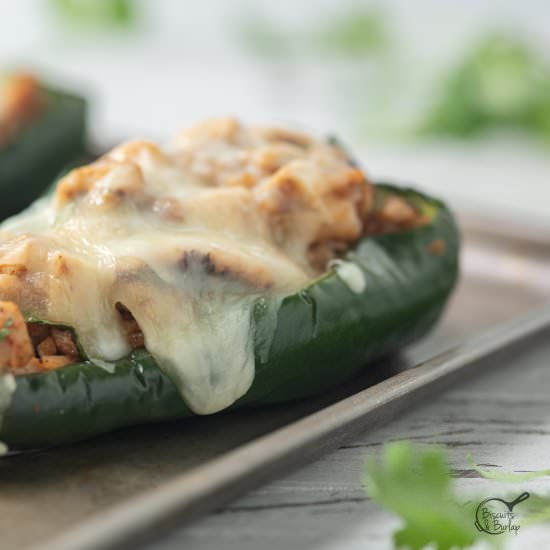 Chicken Stuffed Poblano Peppers - Recipe photo by biscuitsandburlap