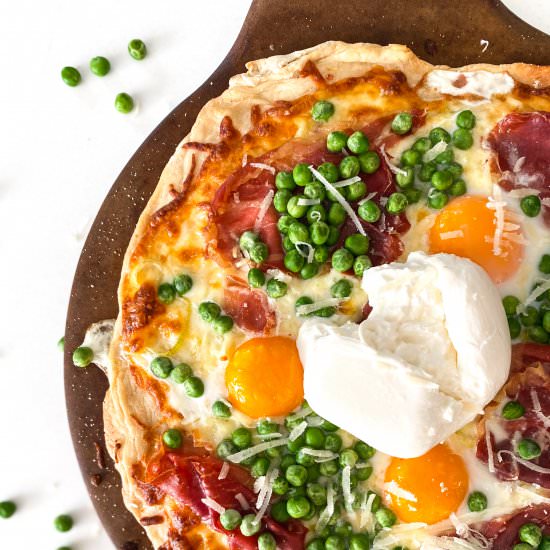 Pea Carbonara Pizza - Recipe photo by Nictastingspoon