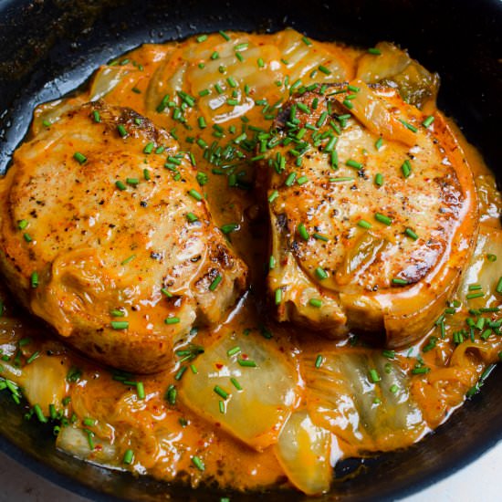 Kimchi Butter Pork Chops - Recipe photo by missrachelphipps