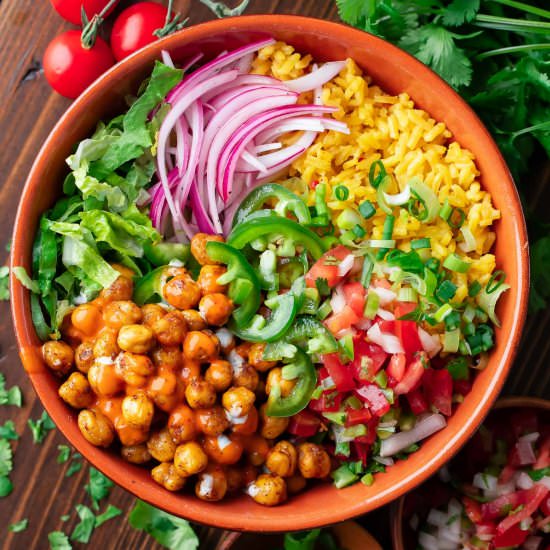 Roasted Chickpea Burrito Bowls - Recipe photo by peasandcrayons