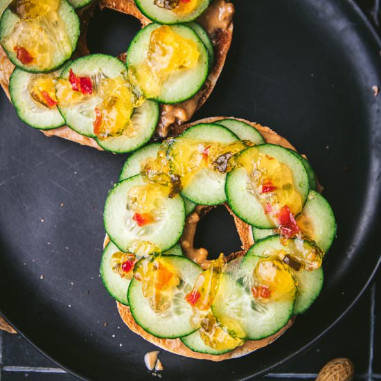 Thai Peanut Butter Bagel - Recipe photo by emily_garlichead